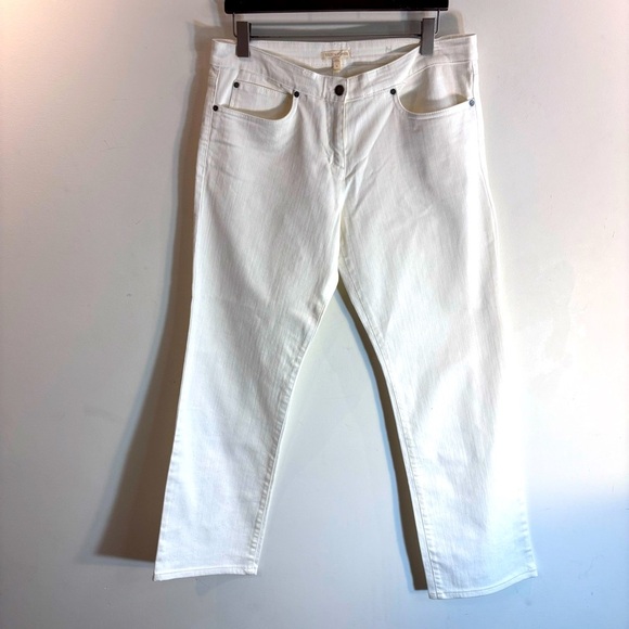EILEEN FISHER Sz M White Jeans Mid-Rise Classic Leg Made in Portugal - Picture 2 of 10